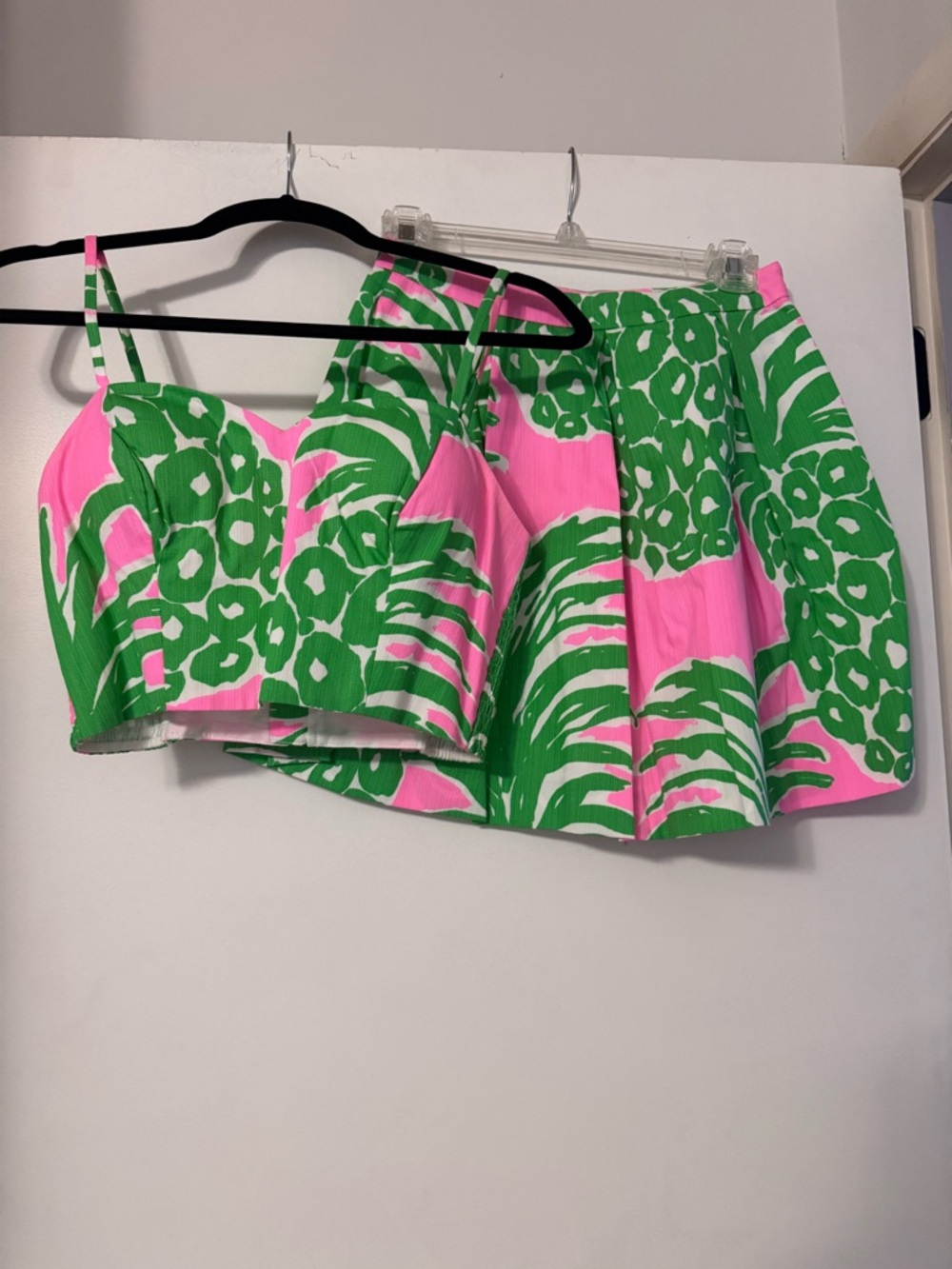 Lilly Pulitzer Pink & Green Tropical Print Crop Top and Skirt Set